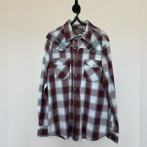 Vintage Cowgirl Hardware Button-Down Western Shirt with Teal Embroidery